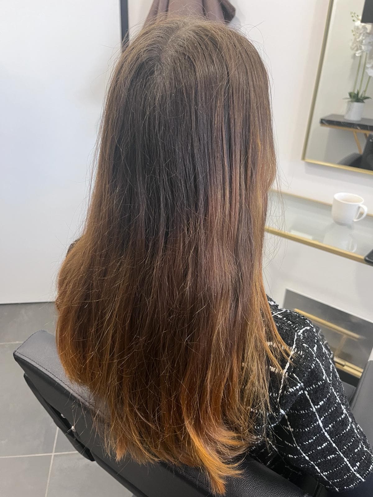 Balayage signature Kiara sur cheveux rousse, avant et après, Avant